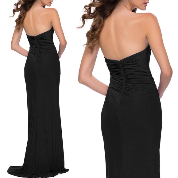 La Femme 29489 Black Strapless Rusched Gown Dress size 8 or 10 - Picture 5 of 7